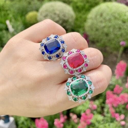 QTT Womens Finger Ring 925 Sterling Silver Vintage Ring With Sapphire Emerald Zircon Crystal Fashion Jewelry Cosplay