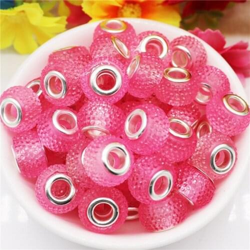 10Pcs Pink Bayberry Hair Beads Big Hole Round Loose Resin Beads Murano Spacer Charms Fit European Snake Chain Bracelet Earrings