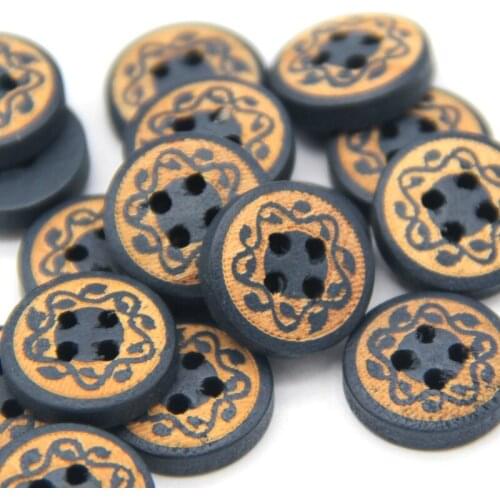 15mm Flower Pattern Natural Blue Wood Coat Buttons For Clothing Children Jacket DIY Crafts Shirt Garment Decorations Wholesale
