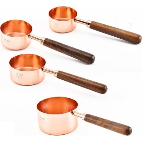 4pcs Measuring Cup Walnut Wood Handle Rose Gold Baking Tool Measuring Spoon Set Kitchen Accessories