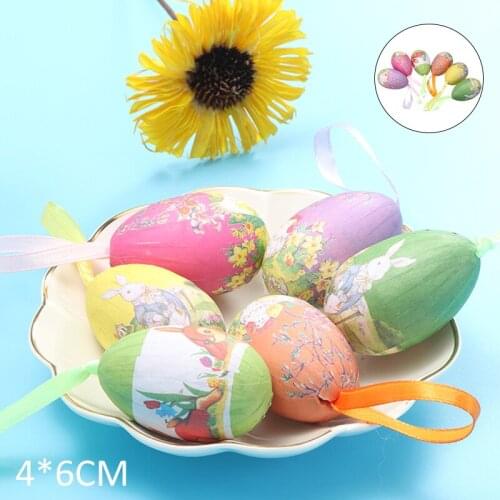 6pcs Easter Christmas Vintage Foam Hanging Colorful Eggs Cartoon Animal Party Ornaments Holiday DIY Decorations