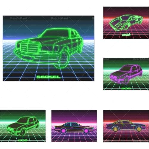 Canvas car Nordic art printing neon poster, back to the future Street car modern painting abstract wall living room Nordic home