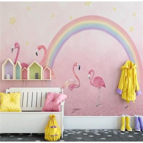 Seamless wallpaper flamingo childrens room wallpaper princess pink background wall high quality waterproof material