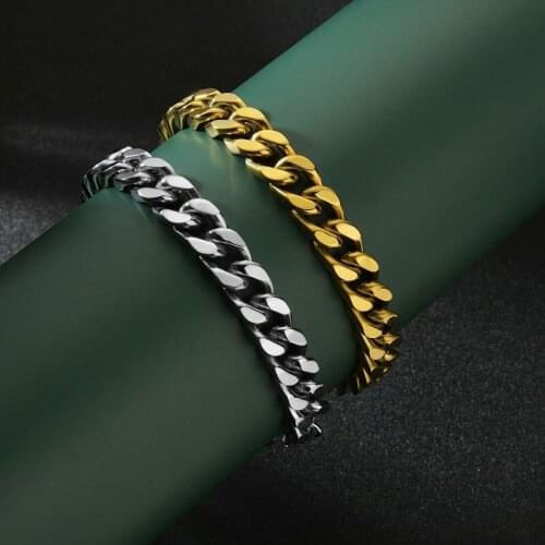 New Fashion 10.5MM Bracelets Cuban Link Chain Stainless Steel Gold Sliver Bracelets For Women Men Fashion Jewelry Birthday Gifts