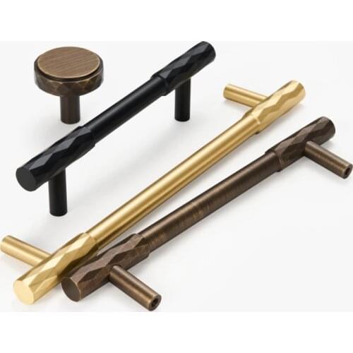 Dooroom Brass Furniture Handles Modern Hammered Long Pulls Cupboard Wardrobe Dresser Shoe Box Drawer Cabinet Round Knobs