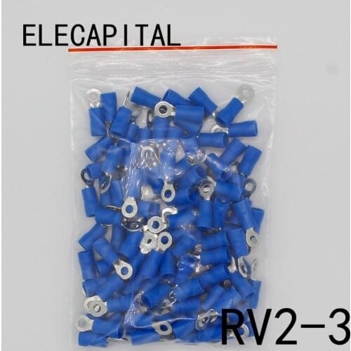 RV2-3 Blue 22-16 AWG 1.5-2.5mm2 Insulated Ring Terminal Connector Cable Connecto Wire Connector 100PCS/Pack RV2.5-3 RV