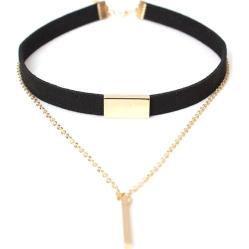 Gothic Girls Black Velvet Choker Necklaces For Women Punk Metal Column Pendant Necklace Female Jewelry Party Gift Collares