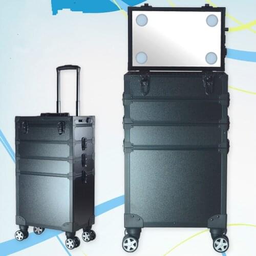 4 in 1 Beauty Box with Lighted full-screen mirror Case multi-layer structure Cosmetic Bag