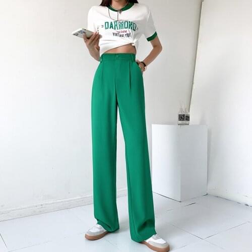 Limiguyue Summer Women Suit Pants Fashion Drape Wide Leg Pants Plus Size High Waist Trousers Straight Mopping Pantalon K1951