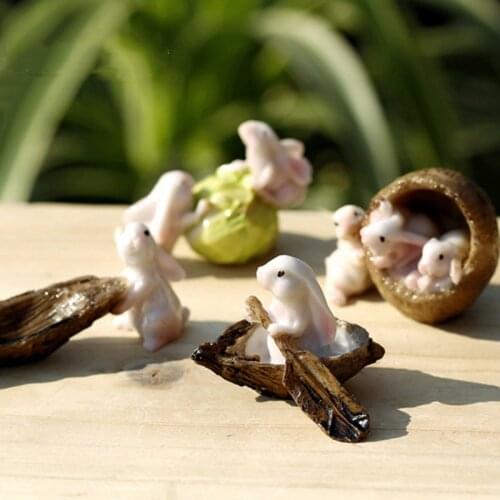 Mini Resin Cute Boating Rabbits Micro Landscape Fairy Garden Miniature Decoration Ornaments Animals Figures Toys DIY Dollhouse