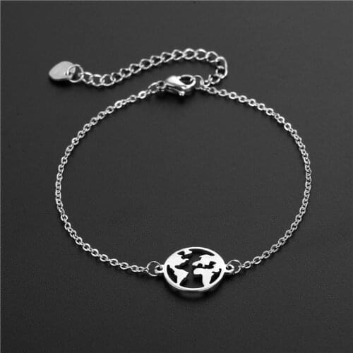 Juno Fashion hand silvery fashion jewelry stainless steel creative world map Bracelet