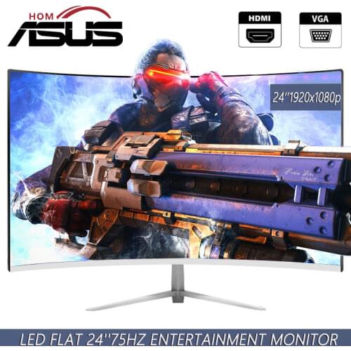 ASUSHOM 24 Inch Monitor LCD 75HZ Display Curved Screen Computer Monitor PC 1K HD Gaming Display VGA HDMI Interface