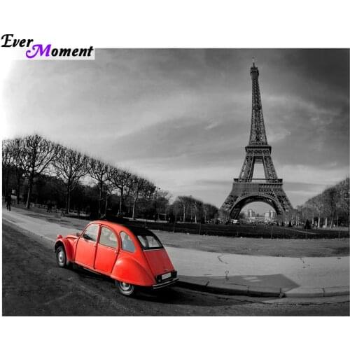 Paris Red car with the Tower diamond embroidery kit 5d diy diamond painting crystal rhinestones embroidery beads ASF536