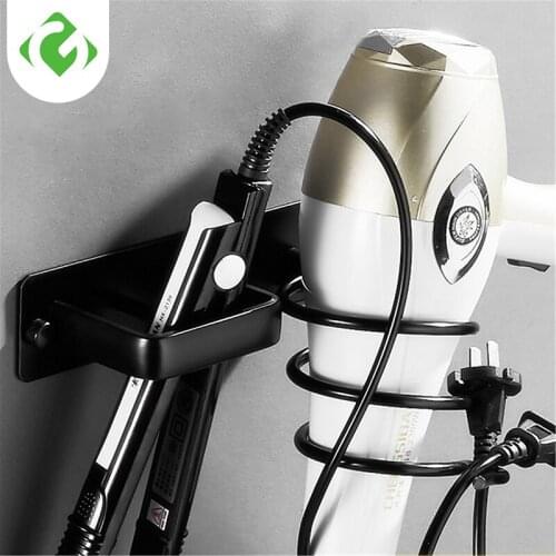 Wall Mounted Bathroom Black Hair Dryer Holder Space Aluminum Hair Straightener Holder Storage Bathroom Shelf Accessories