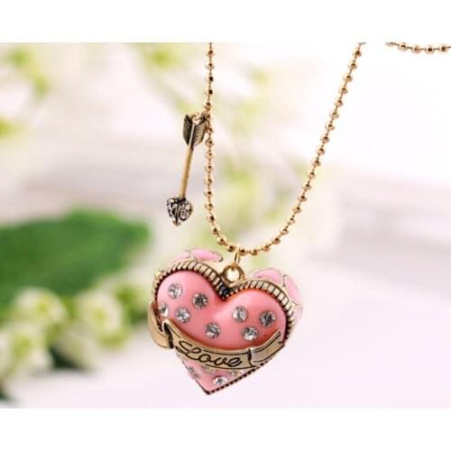 Newly Love Heart Pendant Necklace Fashion Beautiful Alloy Pink Enamel Jewelry Gifts for Women Girls