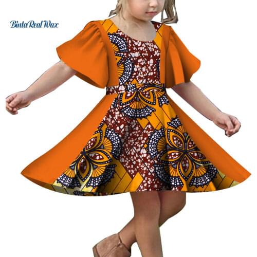 New Girls Patchwork Lace Print Dress Bazin Riche Children Kids Dress Custom Clothes Plus Size African Design Clothing WYT349