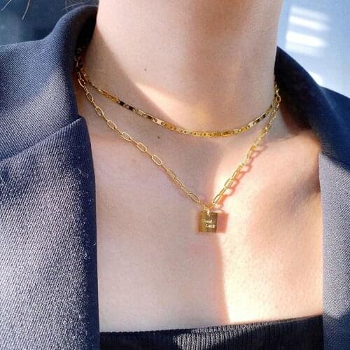 New Necklace 2021 Square Tag Good Luck Stainless Steel Pendant Necklaces for Women Clavicle Chains Necklaces Jewelry Wholesale