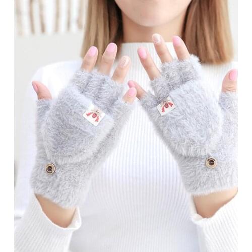 New Gloves Winter Women Plush Plus Velvet Thickening Outdoor Riding Korean Cute Knitted Touch Screen Warm Gloves