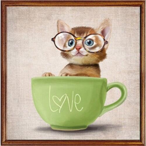 NEW 5D DIY Diamond Painting Cross Stitch Cat Picture Rhinestone Mosaic Cartoon Cat Cup Square diamond Embroidery Mosaic Pattern