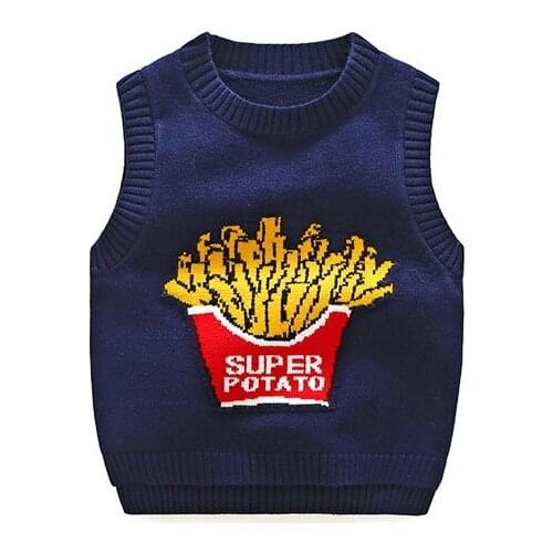 2020 Autumn New kids vest boy girl Print French fries pattern Sleeveless sweater baby toddler fashion warm Children clothes