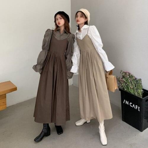 2020 Autumn New Waist Slimming Suspender Skirt+Plain Shirt Two Piece Set Fall Clothes for Women