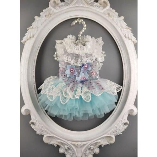 Free Shipping Diaphanous Lining 2 Choice 2 Colors Handmade Dog Dress 3D Pearl Flowers Diamond Tulle Sexy Pet Cat Clothes