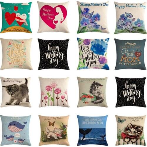 45x45cm Cute Cat Pillow Cotton Linen Valentines Day Throw Pillow Home Decor Flower Mothers Day Cushion Covers Pillowcase