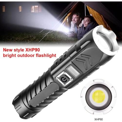 Portable LED Flashlight XHP90 Multi-function Glare Flashlight Zoomable USB Rechargable LED Torch Waterproof Camping Lantern