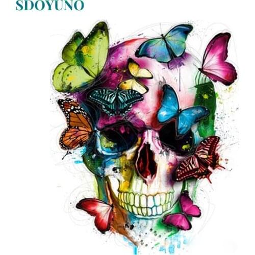 SDOYUNO 60X75CM Skull and butterfly oil Painting By Numbers Nature Wall Pictures For Living Room Framed DIY pictures by numbers