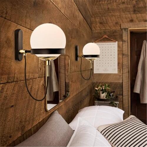 Nordic Iron Glass Ball Wall Sconce Modern LED Wall Light Fixtures Simple Antique Bedside Wall Lamp Home Lighting Lampara