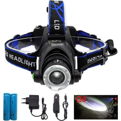 LED Headlight Q5 Head lamp Torch Flashlight Camping Headlamp rechargeable fishing light Linterna AC Charger 18650 Battery