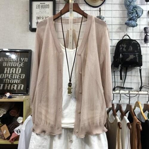 Thin Knitted Cardigan 2021 Summer New Loose Short-sleeved Loose Casual All Match Women Outwear Coat Tops