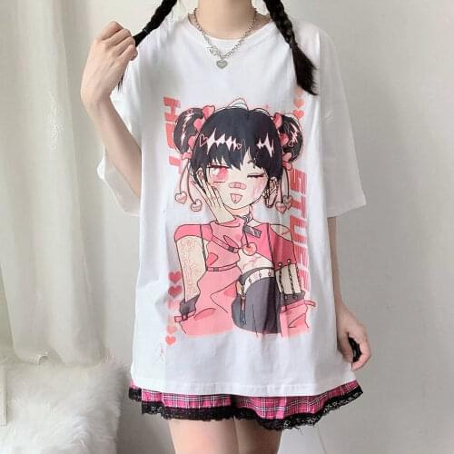 Summer Goth Female Tee Aesthetic Loose Women T-shirt Punk Dark Grunge Streetwear Ladies Gothic Top T-shirts Harajuku Clothes Y2k