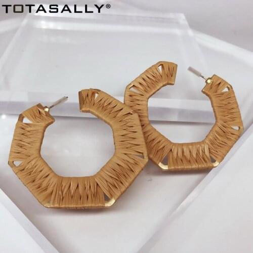 TOTASALLY Brand Woman Natural Raffia Maxi Earrings Straw Women Hoop Earrings Fashion Big Handmade Earrings Accessories Brincos