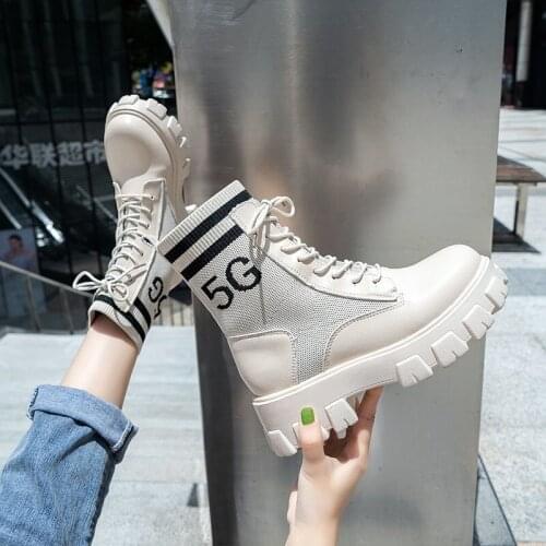 Womens Platform Motorcycle Boots Women Gothic Chunky Punk Woman Black Cool Metal Buckle Ankle Female Lace Up Plus Size 35-43678