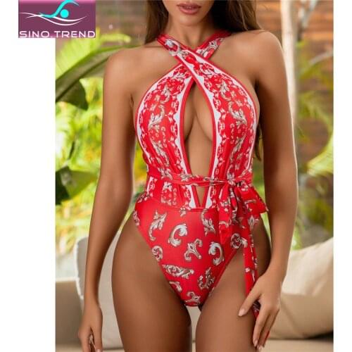 2021 Wrap Around High Cut Women Swimwear One Piece Print Swimsuit Female Backless Monokini Bather Bathing Suit Swim