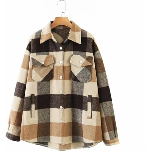 2021 Winter Women Plaid Long Coat Jacket Casual High Quality Warm Overcoat Long Coats Turn Down Collar Outerwear Tops Coats