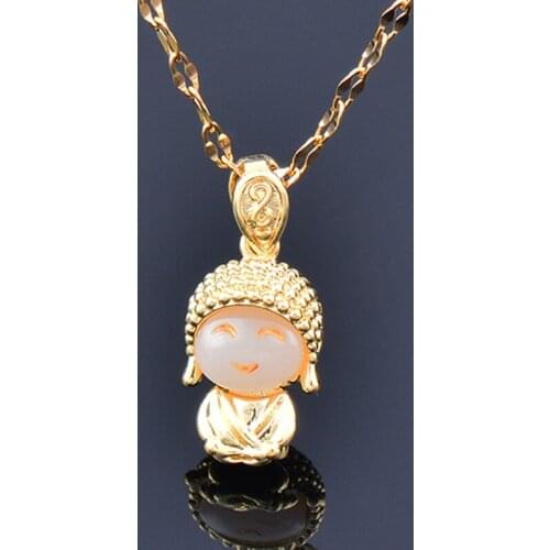 KIOOZOL Golden Buddha Smiley Doll Pendant Stainless Steel Necklace For Women Party Accessories 234 KO2