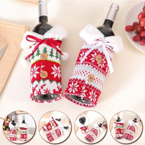 1Pcs Anti-skid Wine Bottle Covers Christmas Decorative Wine Bottle Ornaments Santa Claus Pattern Christmas Party Table Decor
