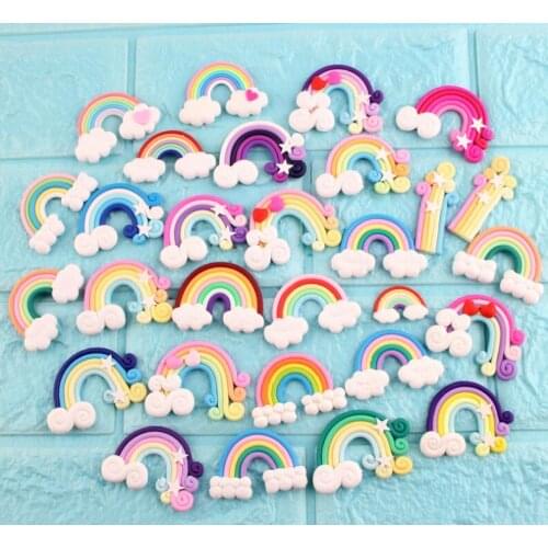 100pcs/lot High Quality Beauty Kawaii Spiral Rainbow clouds Candy Polymer Clay Cabochons Flatback For DIY Phone Decoration