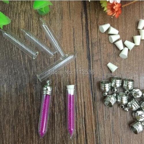 200pcs/lot Handmade diy clear bottle necklace 5mm bullet small glass bottle belt metal lid, charm glass vials pendants neckalce