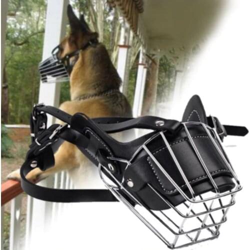 2020 Leather Metal Basket Dog Muzzle Anti Bark Bite Chew Safety for Large Dog Amstaff Pitbull Bull Terrier Anti-Bite Dog Muzzles