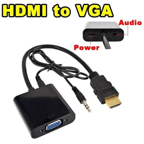 100pcs/lot *HDMI to VGA Converter Adapter with Audio Cable + Micro USB Power Connector HD 1080P for Xbox 360 PS3 HDTV