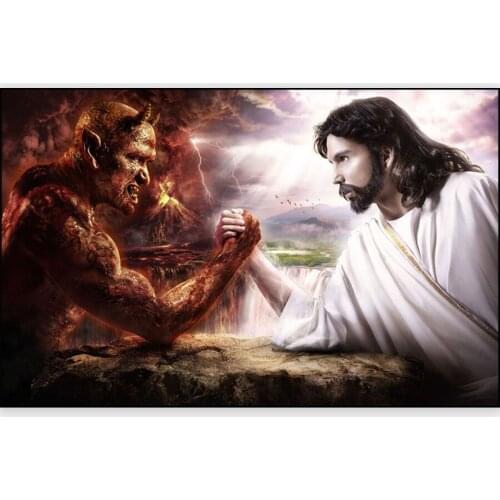 DIY 5D Diamond Painting Angel and Demon Full Round Crystal Rhinestone Mosaic Embroidery Jesus Cross Stitch Home Wall Decoration