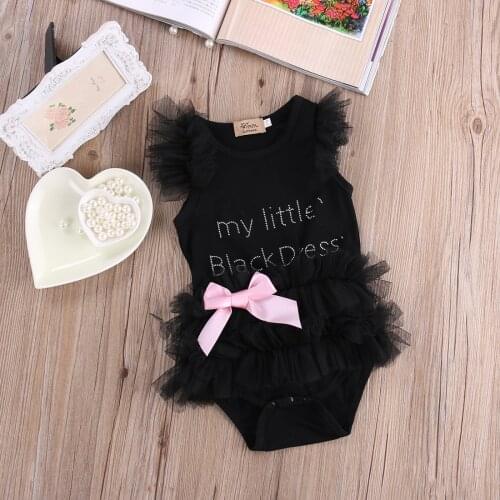 Newborn Baby Girl Black Tutu Bow Romper Jumpsuit Dress Clothes Baby Summer Clothing 0-18M
