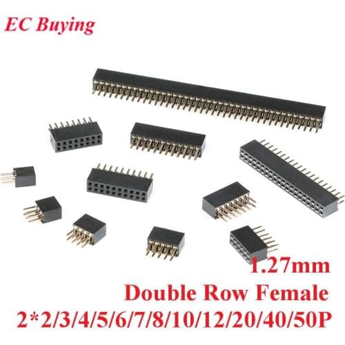 10pcs 1.27mm Pitch 2*2/3/4/5/6/7/8/10/12/20/40/50P Pin Female Double Row Pin Header Strip Gold Plated Copper Connector