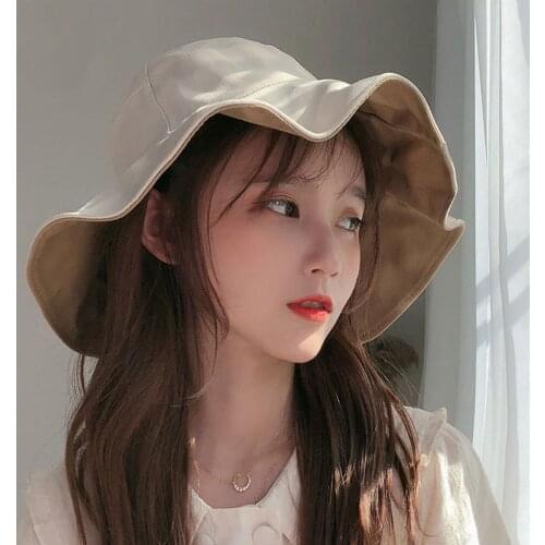 Double-sided Bucket Hats Female Summer Large Size Outdoor Basin Hat Small Fresh Sun Hat Sunscreen Hat Sun Protection Caps
