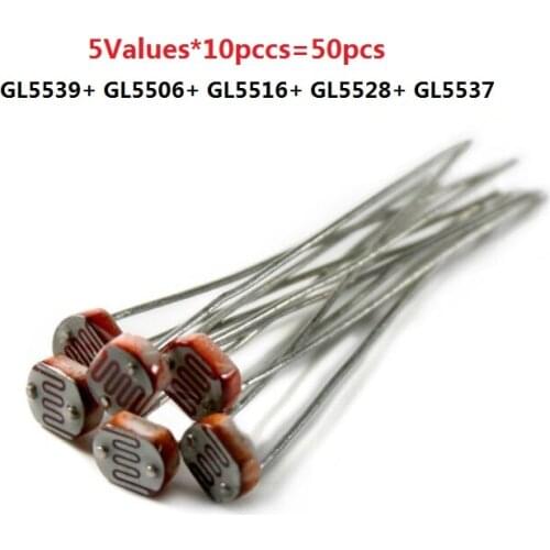 GL5539 GL5506 GL5516 GL5528 GL5537 50PCS=5 values*10pcs PhotoResistor SET 5539 5506 5516 5528 5537 KIT Photosensitive resistors