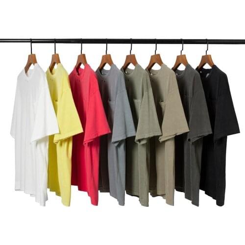 Spring Summer Retro Washed Edge Grinding Tshirts Men Hip Hop Hole Pocket Short Sleeve O-Neck Collar Casual Solid Color Tees Tops