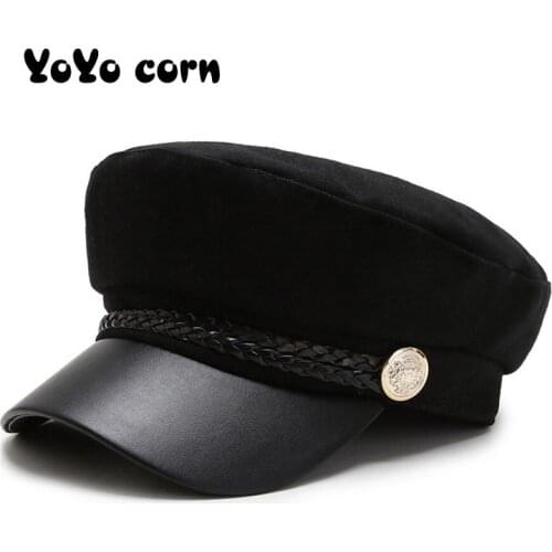 Sun Casual Military Caps Woman Cotton Beret Flat Hats Captain Cap Trucker Vintage Black Sport Dad Bone Male Womens leather hat